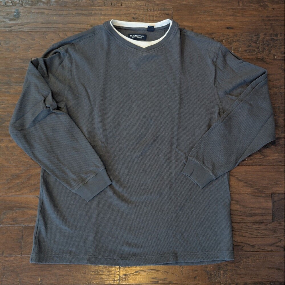 Roundtree & Yorke Charcoal V-Neck Cotton Sweater Men's Large